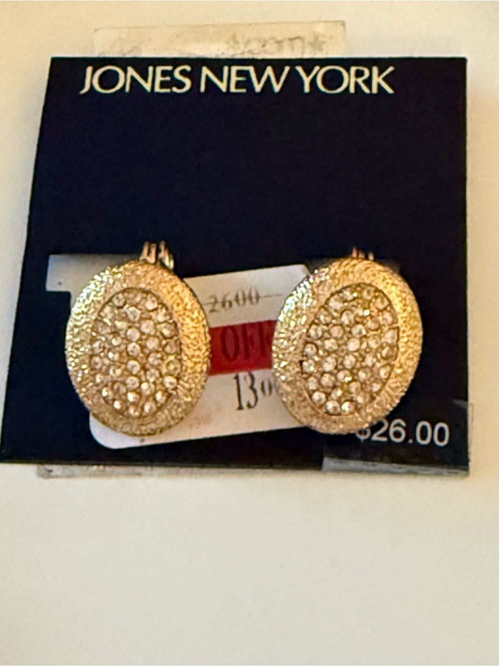 Jones New York Gold Crystal Pave Oval Clip-On Earrings